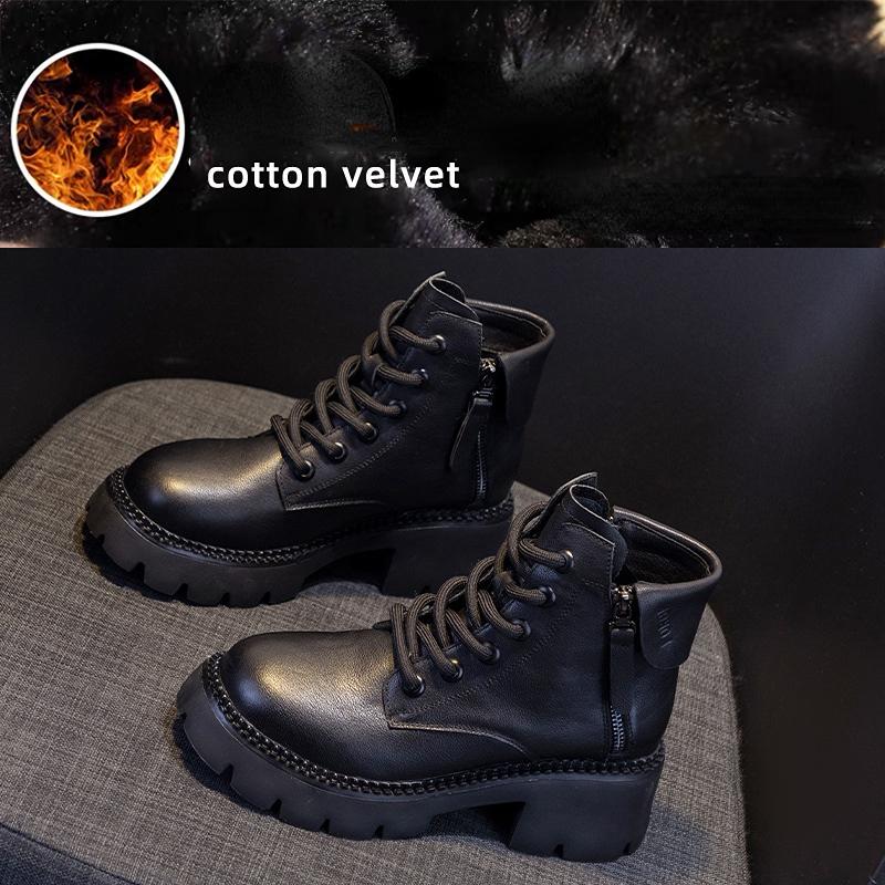 New Autumn Leather Platform Boots Women's Thick-soled British Womens Shoes Short Boots Spring and Autumn Zipper Boots