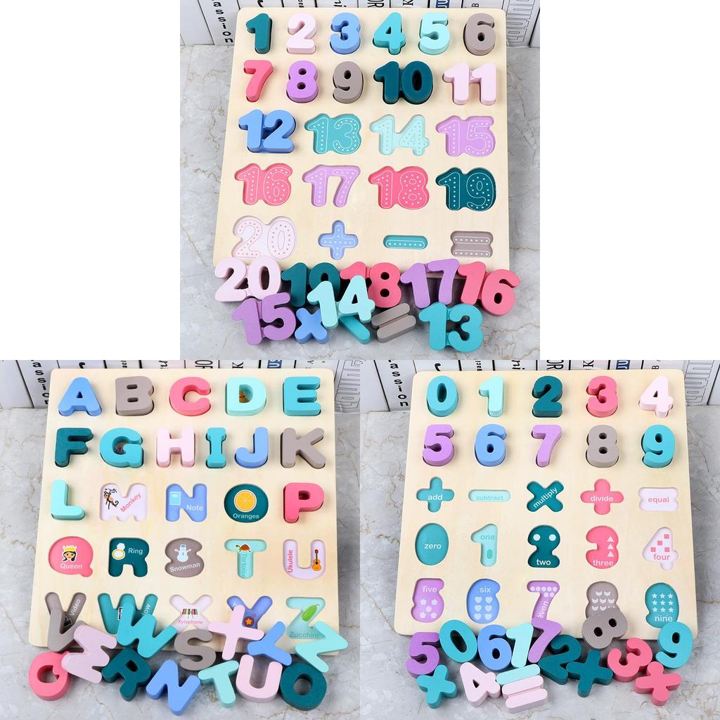 Tablero de Reconocimiento de Formas de Números y Letras de Madera Para Niños Pequeños Juguete Educativo