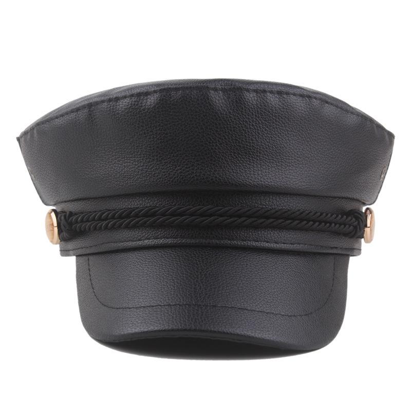 Youth Pu Leather Newsboy Flat Top Navy Hat Women's Autumn and Winter Fashion Versatile Flat Top Hat Men's Duck Tongue Beret