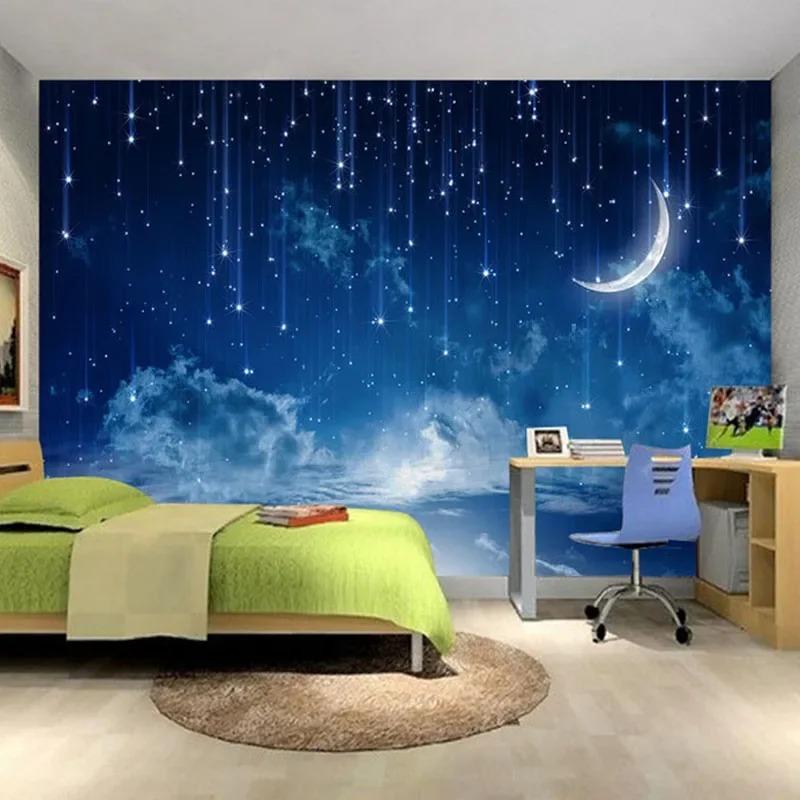 Blue Night Sky Children's Bedroom Backdrop Wall Mural Wallpaper 3d Stereo Landscape Decor Wallpaper