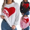 Damski Sweter Casual Luźny Kontrastowy Kolor Serce LOVE Z Długim Rękawem Pulower Top