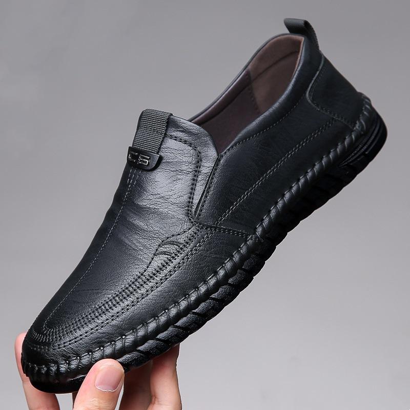 Men's Casual Leather Shoes Beans Shoes Spring Versatile and Comfortable Work Shoes Soft Sole Lazy Dad's Shoes