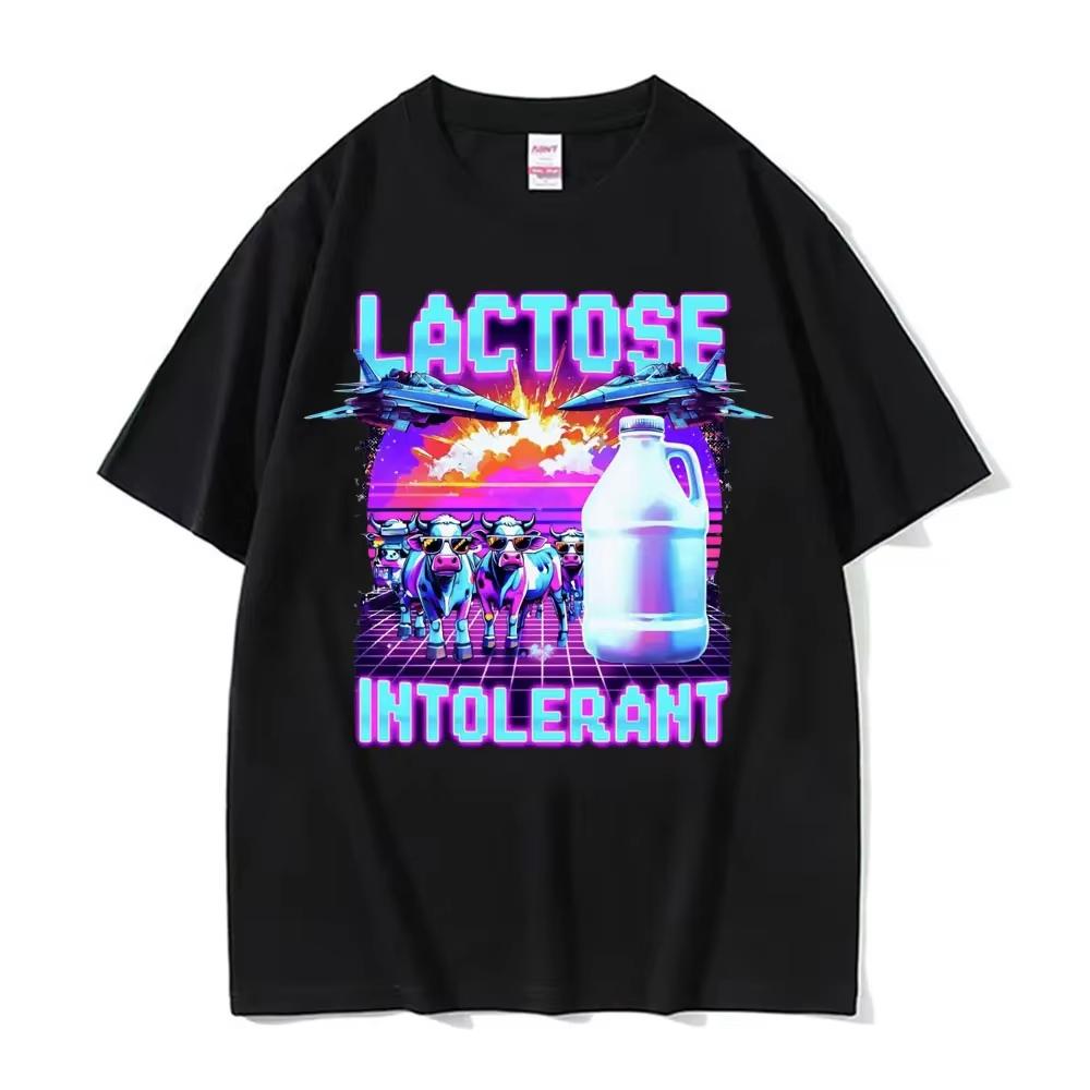 Lactose Intolerant Meme Graphic TShirt Retro Milk 90s Funny Humor T Shirts Unisex Women Casual Cotton Oversized T Shirt Streetwear