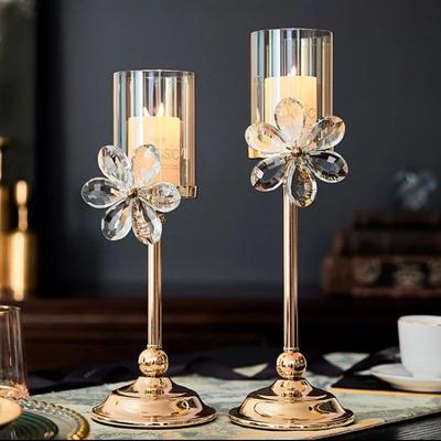 European Crystal Flower Metal Candle Holder, Vintage Romantic Candlelight Decor Stand