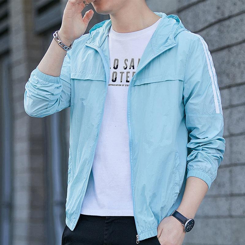Fashion Solid Colour Sunsuit Men's Summer Ice Silk Breathable Hooded Fishing Clothes Outdoor Sportswear Quick-drying Skin Coat Jacket