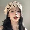 Linen Lace Hollow Flower Hat Breathable Spring Crochet Knitted Cap Hollowed Out Beret Hat  Girls