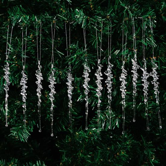 12 Stück Kristall Weihnachts Eiszapfen Ornamente zum Aufhängen am Baum Klare Acryl Eiszapfen Ornamente für Weihnachten Neujahr Feiertag Hochzeit Winterparty Dekoration