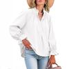 Frühling und Herbst Neu Damen Elegant und Süß Locker Lässig Laternenärmel V-Ausschnitt Rüschenhemd