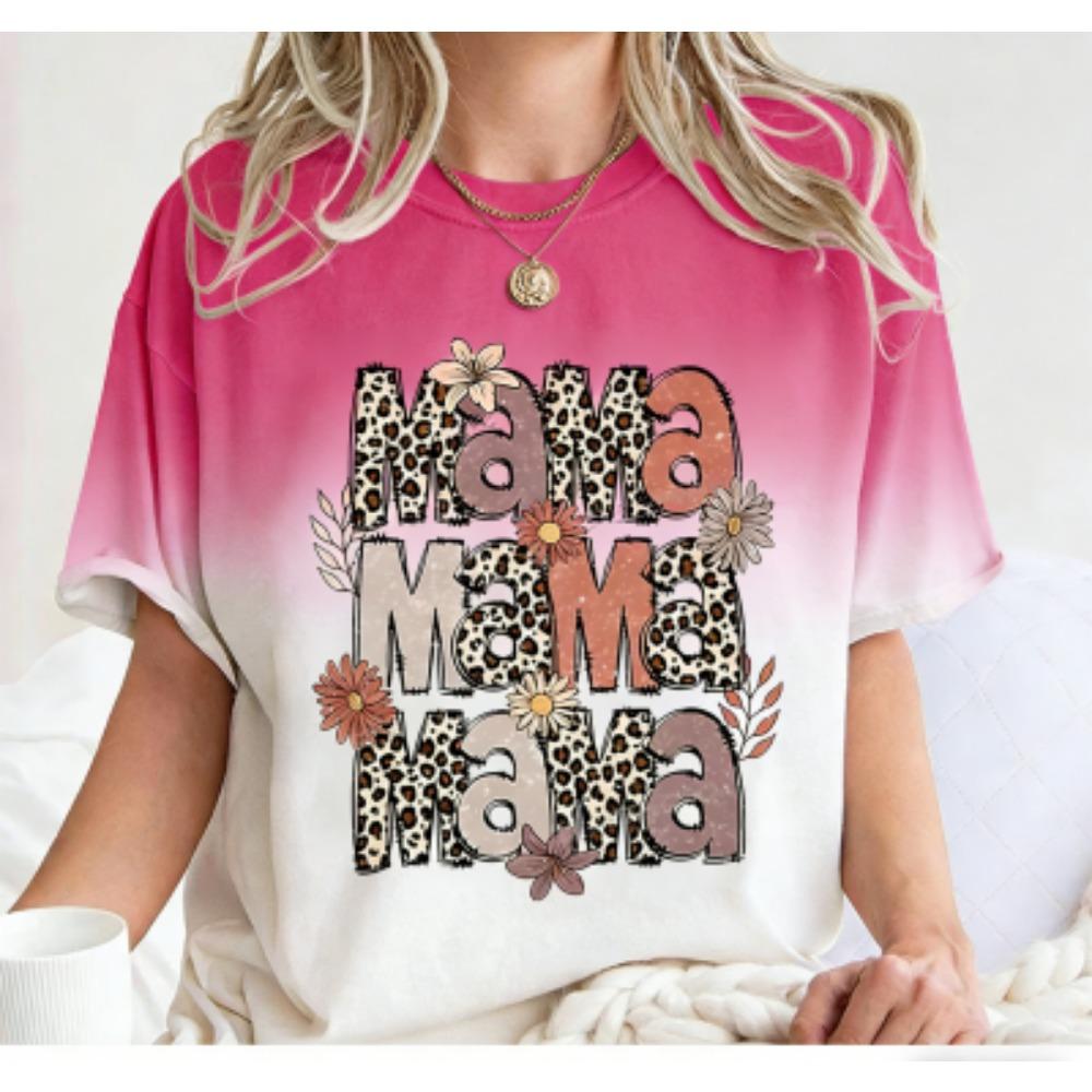Fashion Funny Leopard Letter Mama Print Kids Short Sleeves T-Shirt Loose Casual Summer Outdoor Street Boy and Girl Tees Tops
