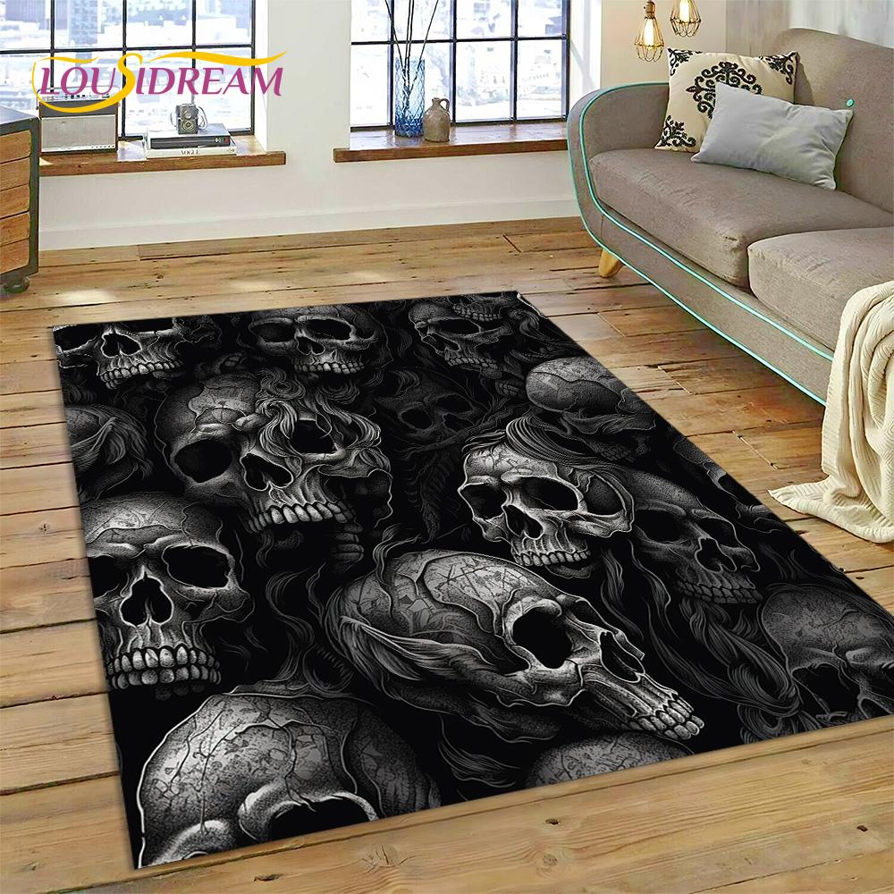 3D Horror Gothic Skull Skeleton Rug Carpet for Living Room Bedroom Decor,Floor Mat Non-slip Decoration for Sofa Doormat Gift Kid