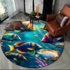 Monde sous-marin Fond marin Poissons Dauphin Dessin animé Tapis rond pour salon chambre enfants Décoration, Tapis de sol antidérapant pour zone animaux de compagnie