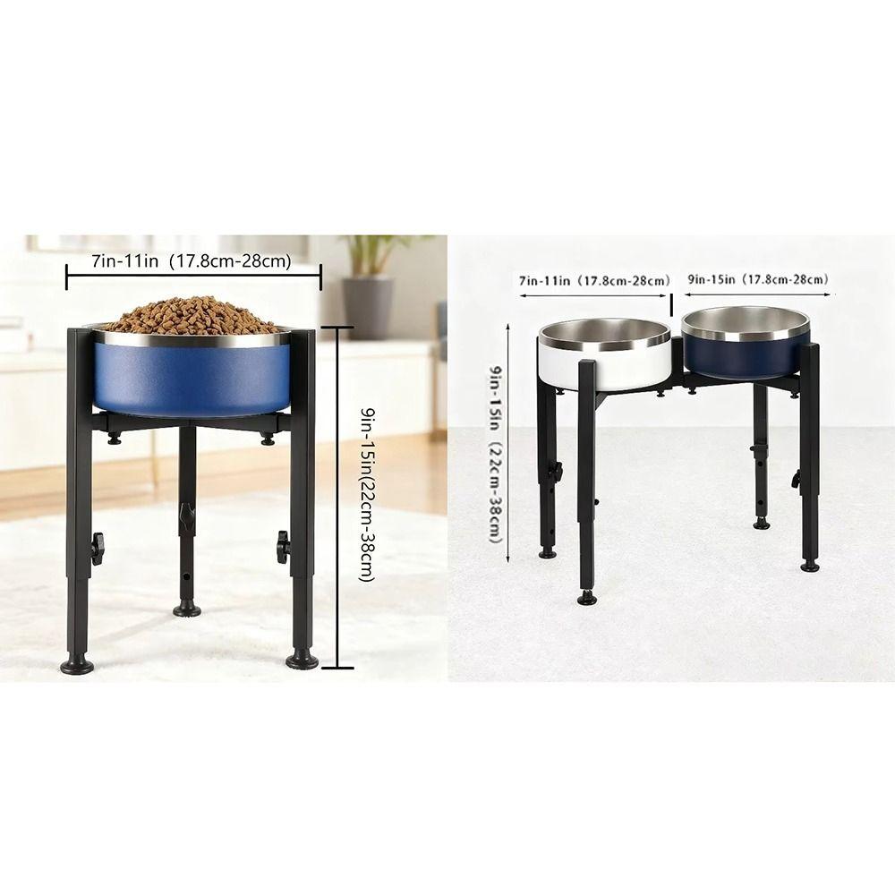 Wrought Iron Dog Bowl Stand Adjustable Width Single/Double Bowls Pet Feeder Rack Protect Cervical Spine Removable