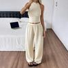 Women’s Two Piece Set Sleeveless Halter Neck Top and Wide Leg Long Pants Casual Relaxed Fit Outfit for Daily Wear