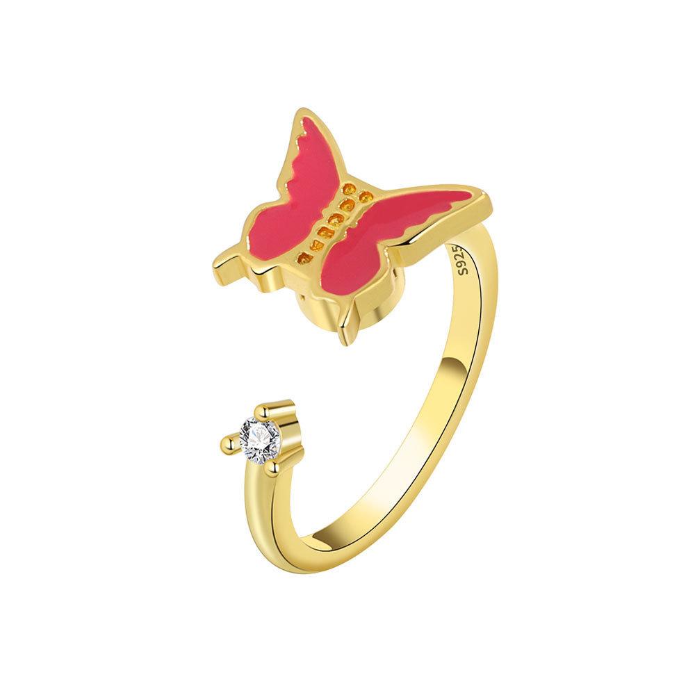 925 Silver Butterfly Open Ring For Women Simple Elegant Zircon Fairy High End Jewelry