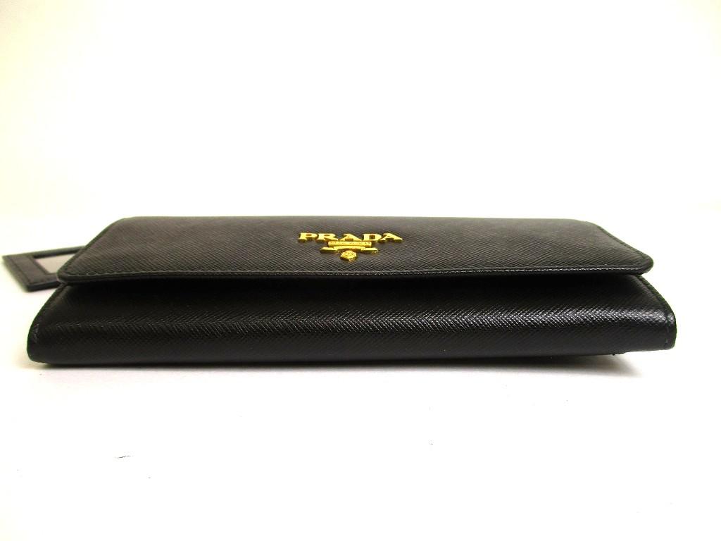 Authentic PRADA Saffiano Black Leather Bifold Long Flap Wallet #b001  Open Box