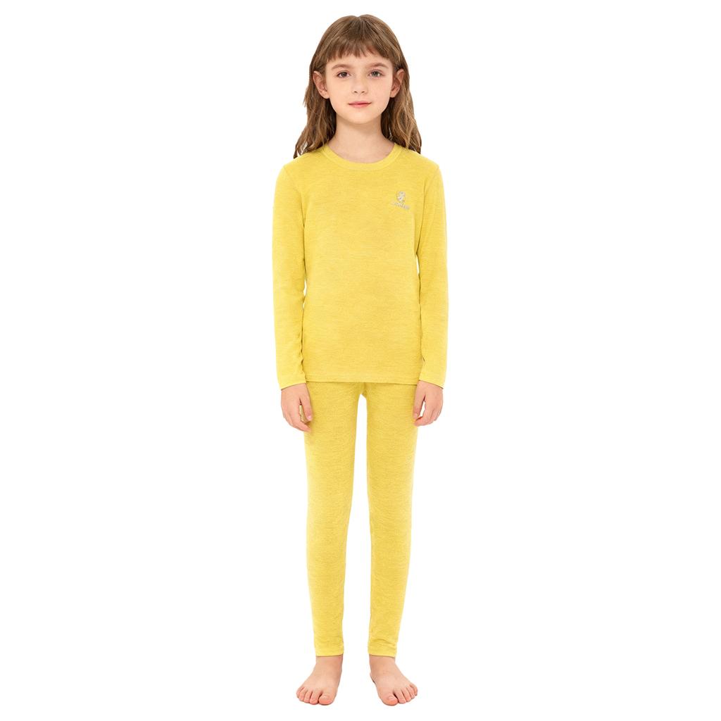Children's Thermal Sleepwear Set Boys Girls, Solid Color Round Neck Long Sleeve Top & Elastic Waist Leggings, Comfy Loungewear