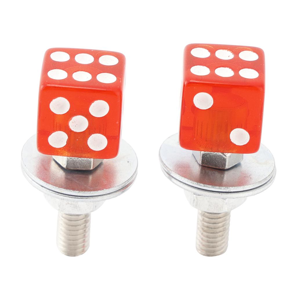 2x Custom DICE License Plate Bolt Screw Red Plastic Motorcycle Chopper Bobber