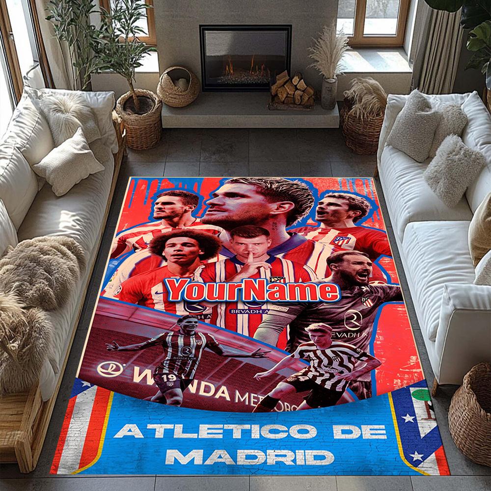 Atletico Madrid Customize Your Name Floor Rug Office Rug Suitable for Dormitory Hallway Entryway Decorate Room Anti-slip Rug Office Home Decor