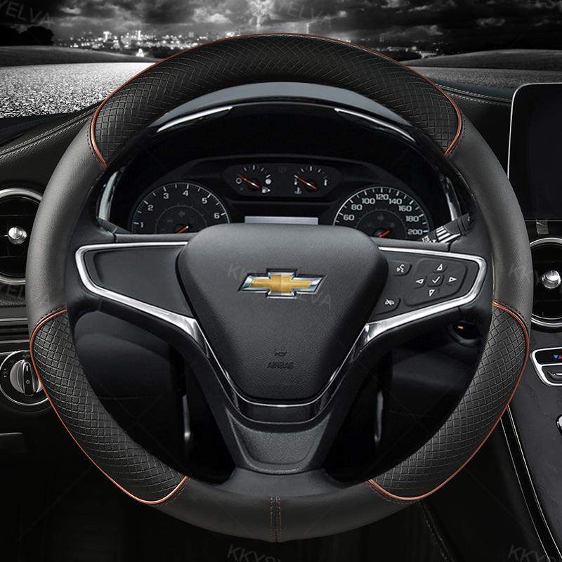 Auto-Lenkradbezug 38cm 15" Leder Für Chevrolet Cruze Malibu Sail Spark Captiva Equinox Trax/Tracker AVEO Lova Wohnmobil RP1