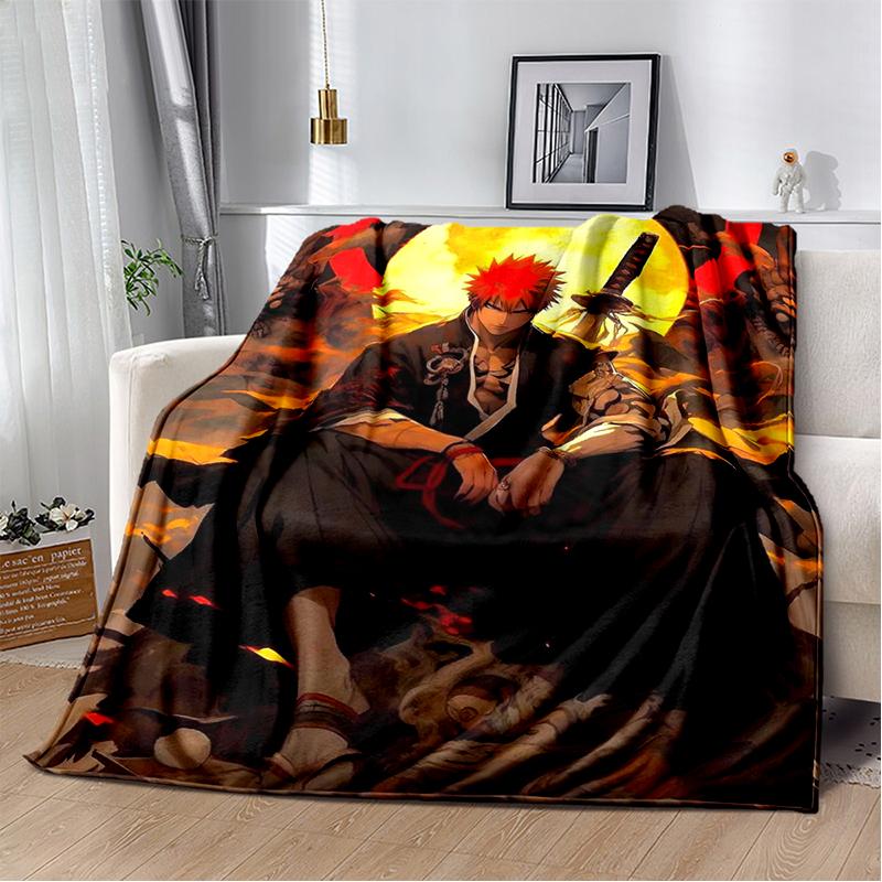 3D Bleach Kurosaki Ichigo Cartoon Anime Weiche Decke, Weiche Überwurfdecke für Zuhause Schlafzimmer Bett Sofa Reiseabdeckung Kindergeschenk