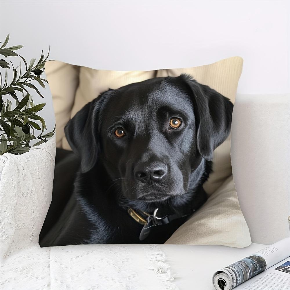 Niedlicher Kissenbezug mit schwarzem Labrador Retriever-Aufdruck für Tierliebhaber! Sofakissenbezug, Heimzimmer-Schlafsaaldekoration, 2D-Druck