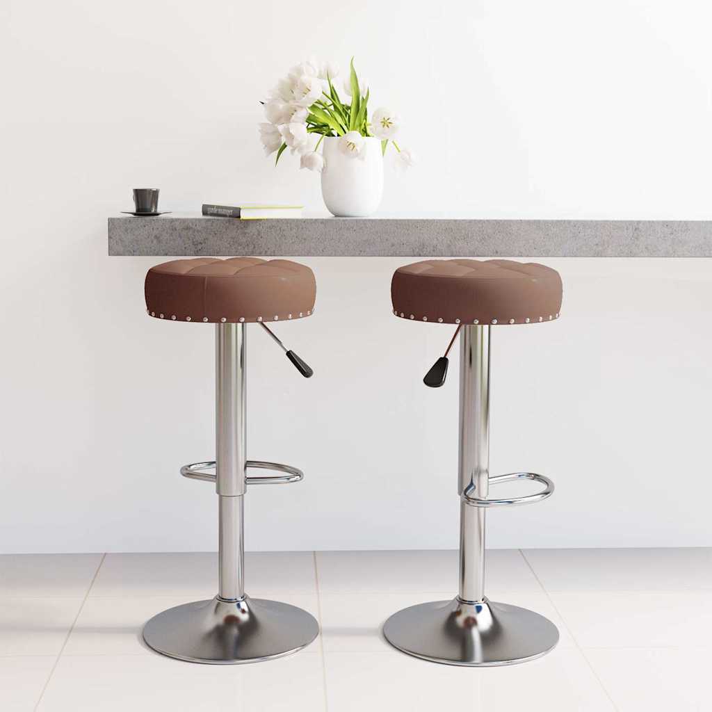 Bar Stool Set of 2 Brown Fabric