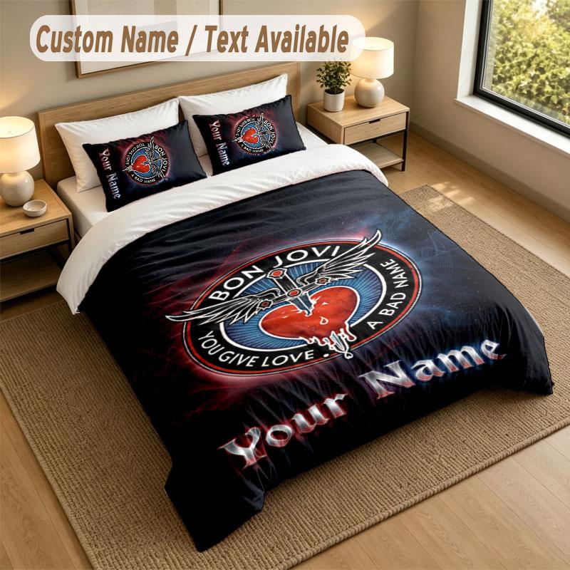 Bedding Set 1 Duvet Cover 2 Pillowcases Bon Jovi Print Soft Bed Linen Bedroom Decor