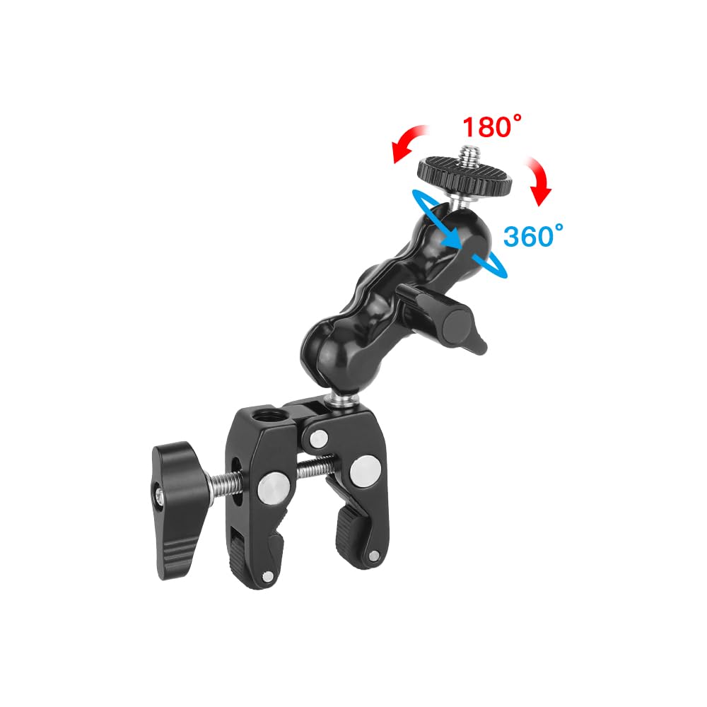 Morsetto Super SZRIG Articolato 1/4"-20 Mini Testa Sferica per Accessori Fotocamera Monitor Luce LED (Nero)