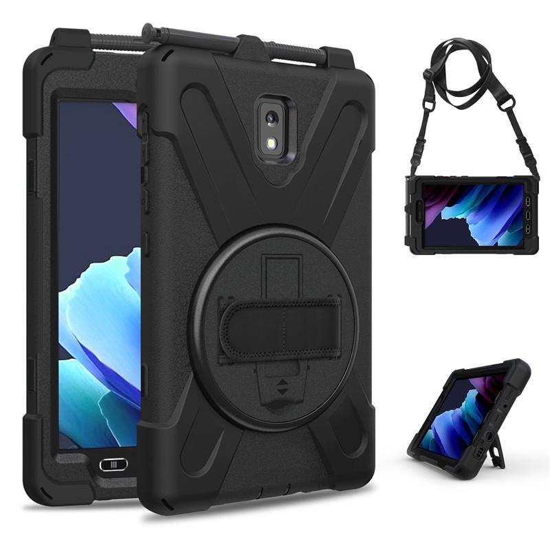 Tablet Case For Samsung Galaxy Tab Active5 SM-X306B Soft Silicone iPad Case For Samsung Tab Active3 5 Crossbody Lanyard Invisible Bracket Tablet Cover