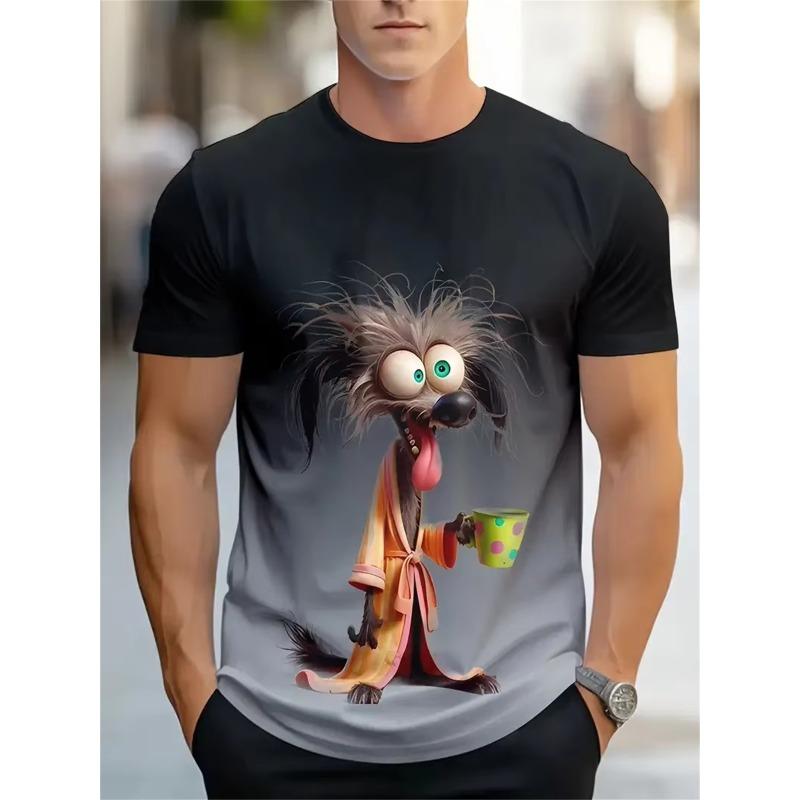 Summer Short Sleeve Cartoon Animal Printed Pattern Large Oversize Loose Men's T-shirt Tops Men's Sport Casual Breathable T-shirt