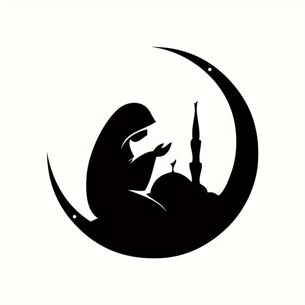 1pc Metal Moon Shaped Women Pray Wall Art Islamic Wall Hanging Ornament Elegant Pray Wall Art, Stylish Metal Wall Decoration