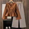 Autumn 2025 Girls' Flared Sleeve Bow Top & Wide-Leg Pants Set