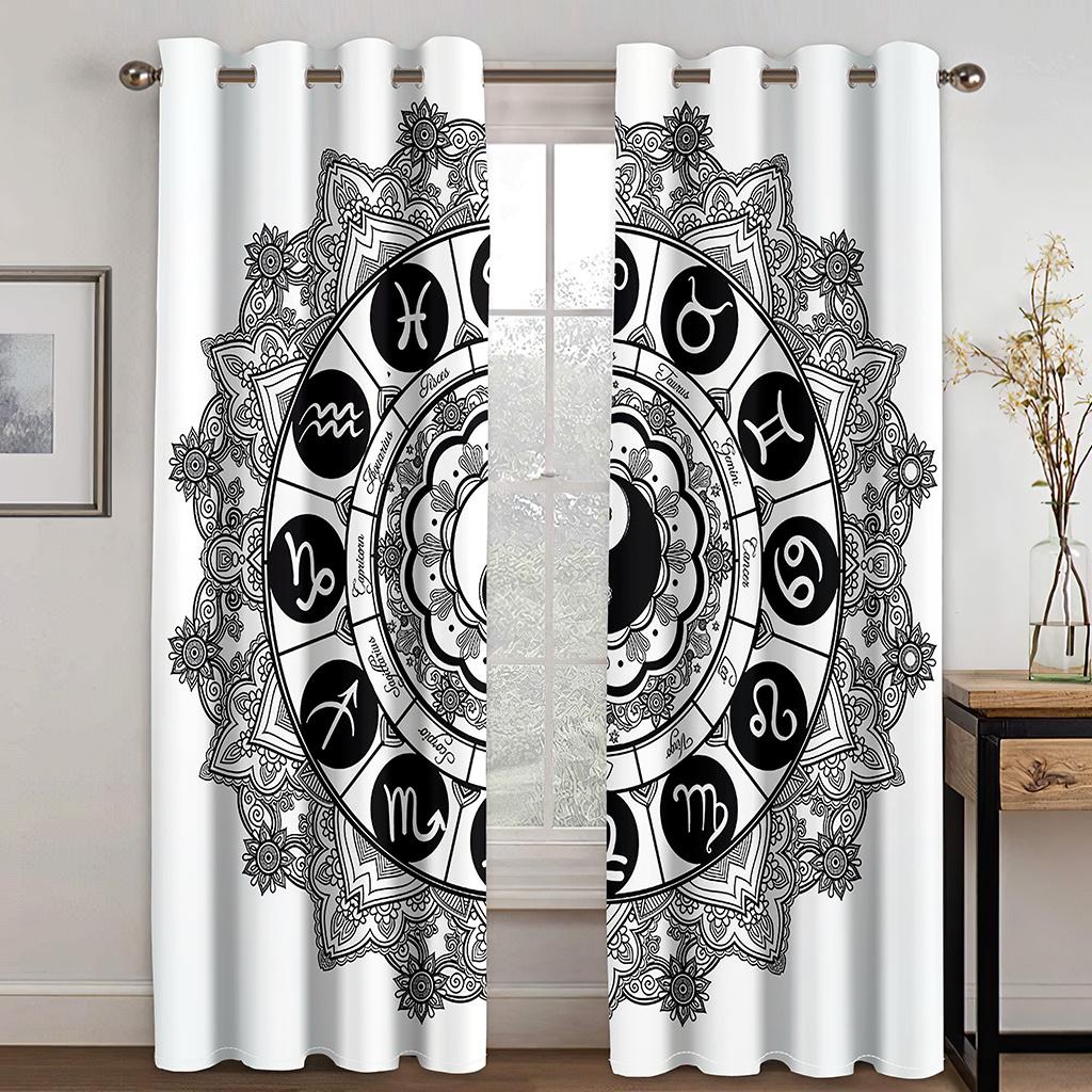 Gold Mandala Moon Curtains Luxury Boho Window Drapes 2 Panels Elegant Living Room Bedroom Home Decor
