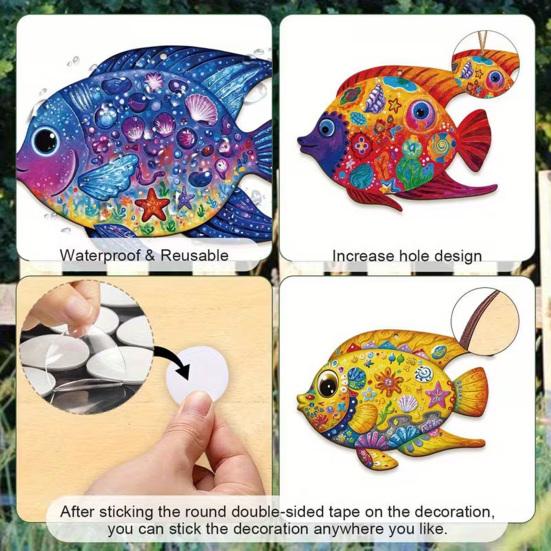 4 Pcs Wood Fish Beach Wall Decor Tropical Fish Wall Art Nautical Ocean Animal Coastal Hanging Sculpture for Bathroom Living Room Kitchen
