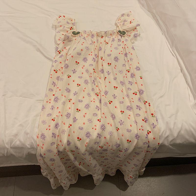 Débardeur-chemise de nuit fin en coton nuage style fée douce pour femme avec soutien-gorge intégré pour l'intérieur et l'extérieur