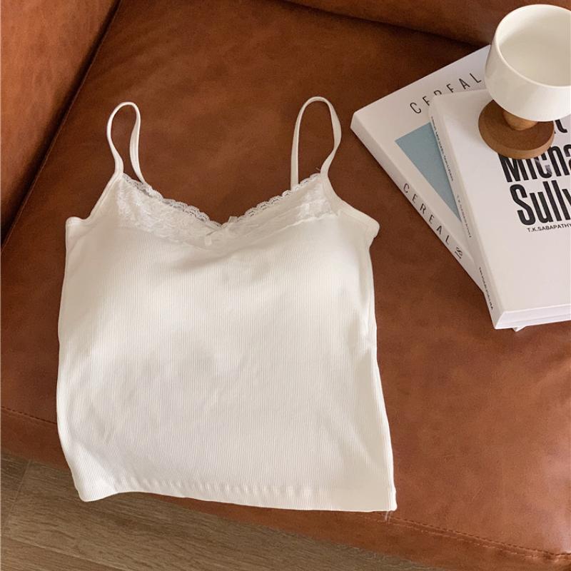 Hot Girl Lace Bow Camisole with Beautiful Back Vest and Chest Cushion Seamless Chest Wrap Outer Bottom Short Top
