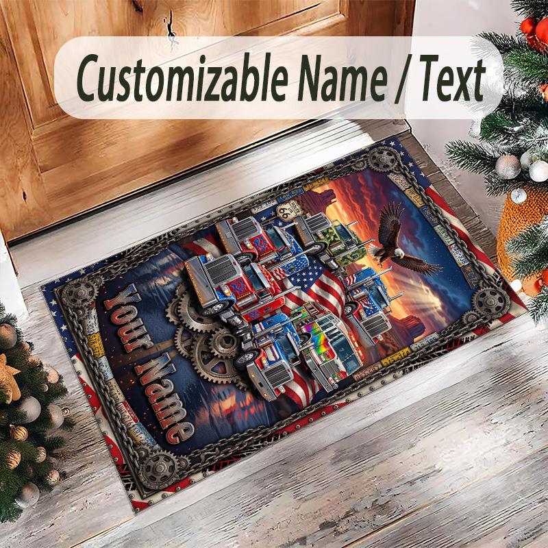 Truck Theme Crystal Velvet Rug Personalized Custom Name Text Soft Floor Mat Home Decor