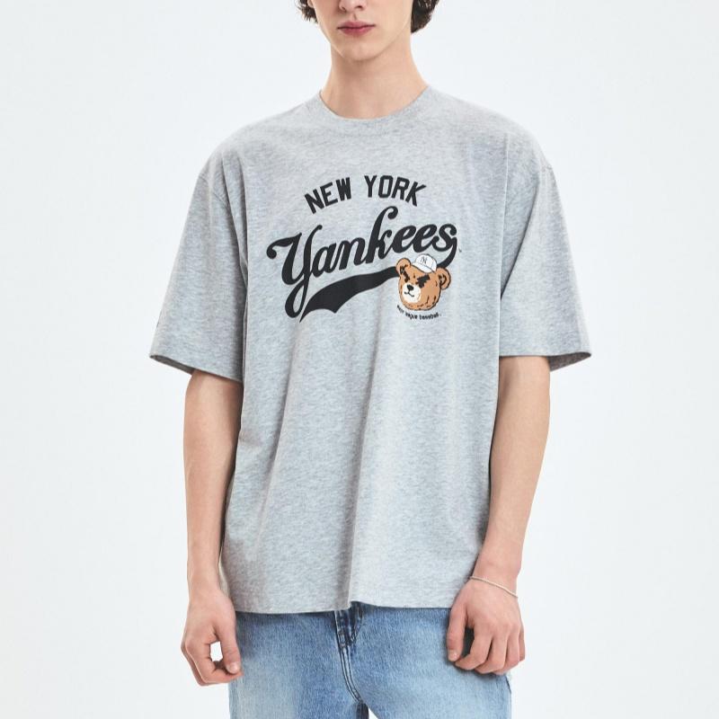 MLB Frown Bear Collection New York Yankees SS25 T Shirt Unisex Standard Heather Gray 3ATSE0253-50MGS