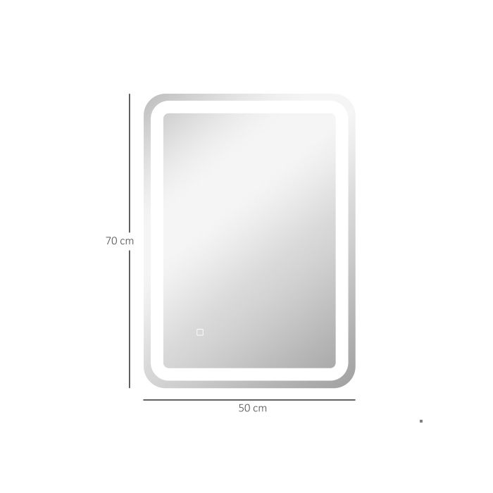 Espelho de Banheiro LED Kleankin, 50 x 70 cm, com 3 Luzes de Cor e Interruptor Tátil, IP44
