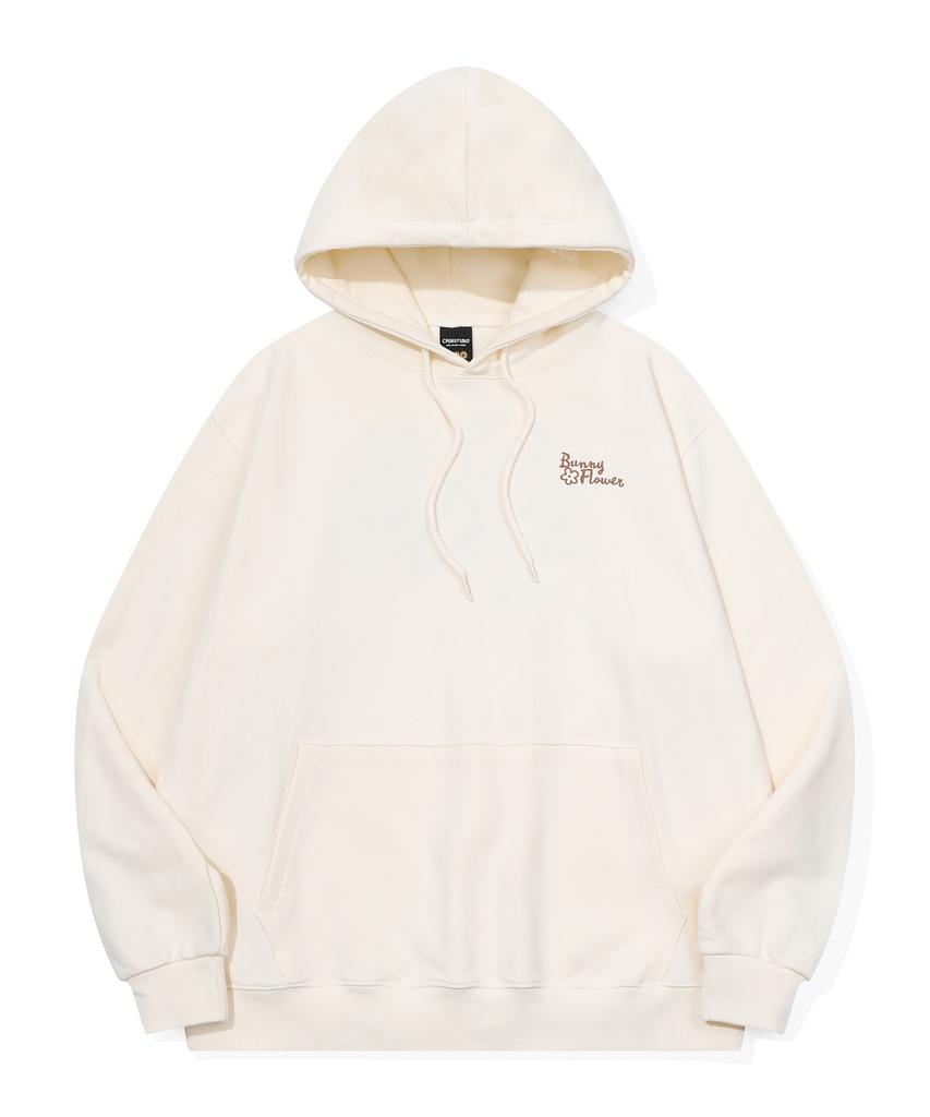 Bunny Flower Embroidered Hoodie Cream