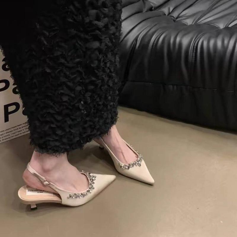 New Women's Summer Classic Champagne Black Banquet Wedding Shoes Sexy Rhinestone Satin Pointed Toe High Heel Sandals for Women