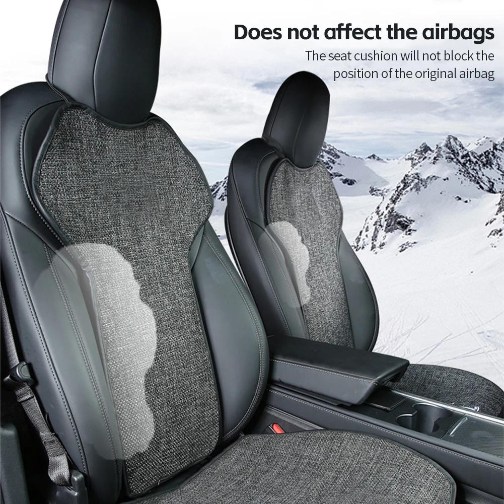 Flax Seat Pad Cover For Tesla Model 3 Model Y Breathable Comfortable Non-slip Car Front Drivers Passenger Rear Seatback Cushion