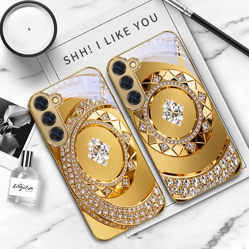 Exquise Art de Bijoux Pour Samsung Galaxy S26 S20 FE S21 S22 S23 Plus S24 Ultra S25Ultra S21+ S22Plus Coque de téléphone en verre doré