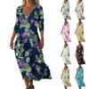 Dresses For Womens Vintage Print Tunic Waisted Midi Dress Summer Casual  3/4 Sleeve Dress