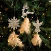 Pretty Plastic Christmas Tree Feather Pendant Angel Elk Christmas Hanging Decoration Feather Snowflake Hanging Ornament Xmas
