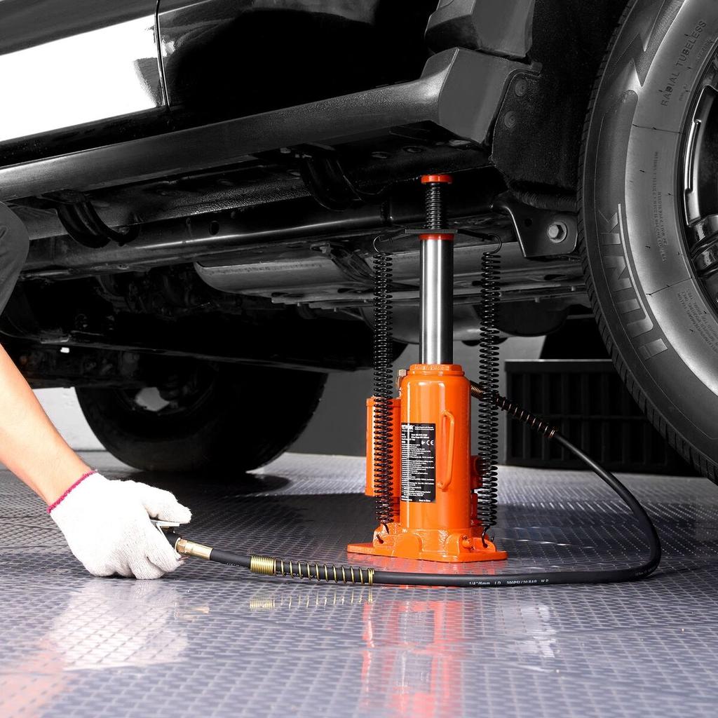 Air Hydraulic Bottle Jack, 12 Ton Max Load Capacity, 265-505 Mm Lifting Range, Pneumatic/Manual Heavy Duty Welded Bottle Jack with Hand Pump for SUV,