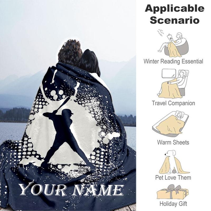 1PC Custom Name Baseball Player Silhouette Flannel Blankets Patterns Throw Blanket All-Season Soft Gift for Couch, Bed, Camping Gifts