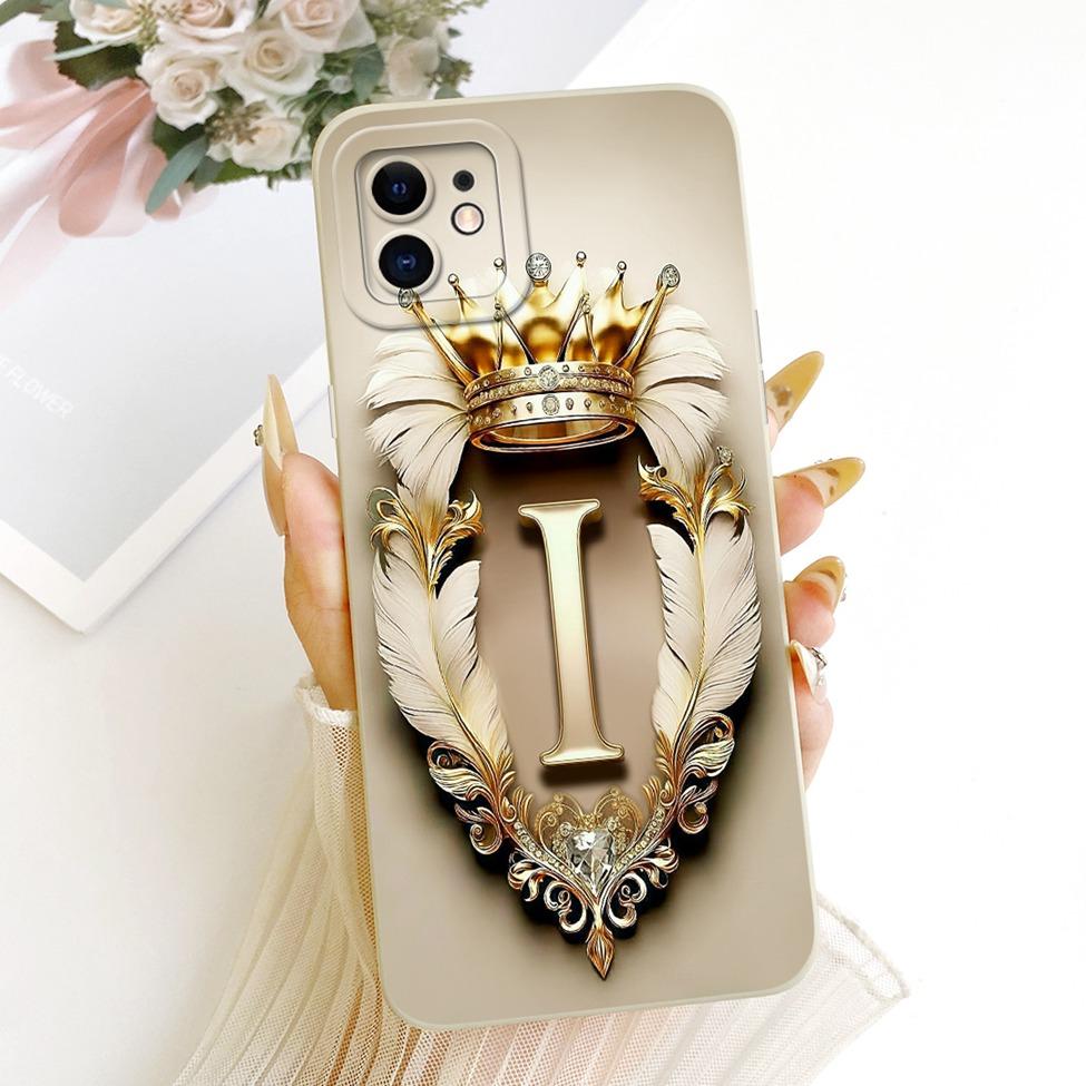 6,1'' Para Capa de iPhone 11 Silicone Moda Coroa Luxo Letras A-Z Padrão Plano 2D Carcaça Macia Para A2221 A2111 A2223 Capa