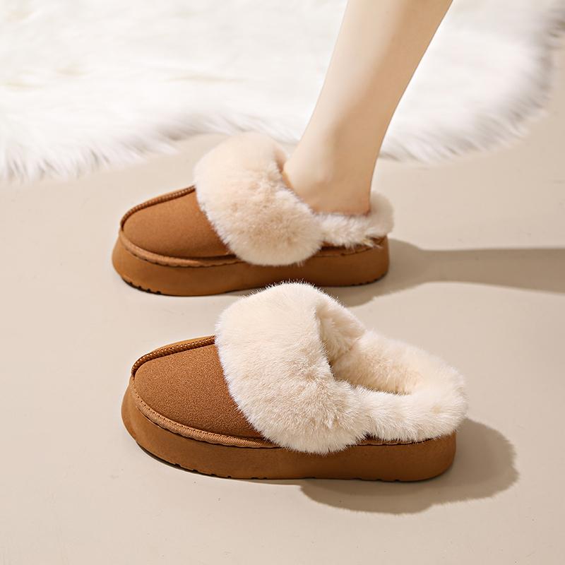 Women's Shoes Baotou Cotton Slippers Home Half Slippers Thick Sole Plus Cashmere Warm Hair Drag Outside To Wear 36-40