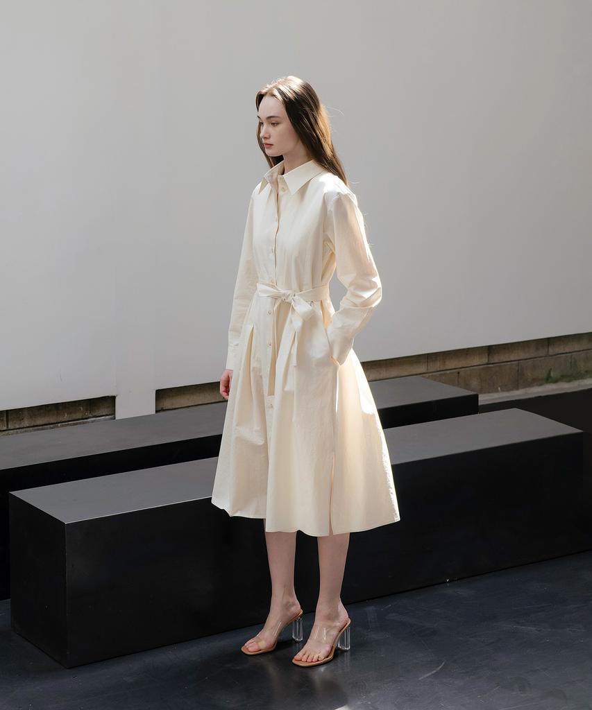Unis Ivory Tuck Pleated Shirt Dress